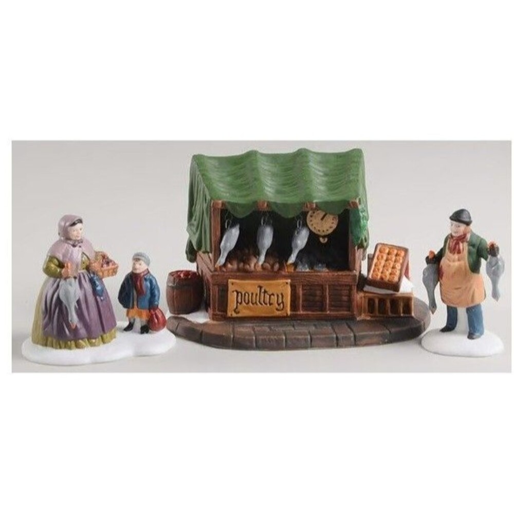 Dept 56 Dickens Village POULTRY MARKET 55590 set of 3 chicken turkey goose